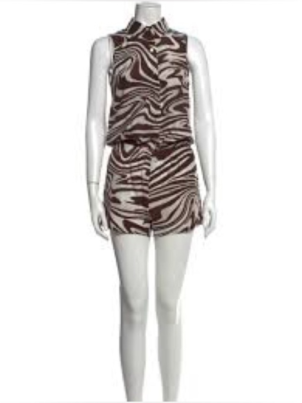 Michael Kors Brown and White Striped romper with Branded Button